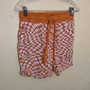 No Boundaries Orange and White Checkered Men's Athletic Shorts Size Small
